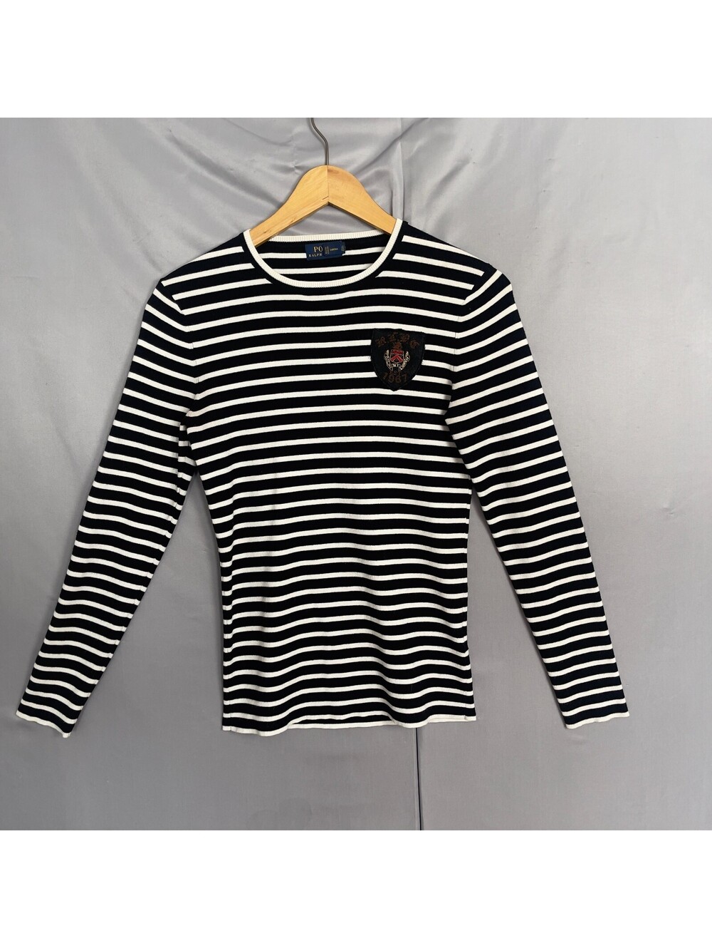 Polo Ralph Lauren Striped Rib-Knit Crest Sweater Women's S